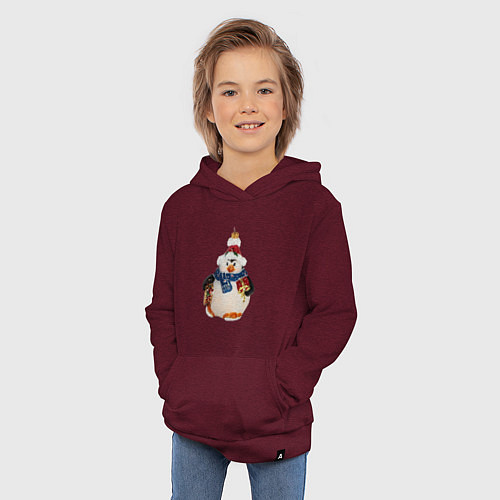 Детская толстовка-худи Пингвин в шарфе с подарками / Меланж-бордовый – фото 3