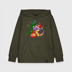 Толстовка детская хлопковая Новогодний дракон желает счастья, цвет: хаки