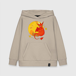Толстовка детская хлопковая Красный дракон на фоне луны, цвет: миндальный