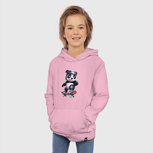 Детская толстовка-худи Cool panda on a skateboard - extreme / Светло-розовый – фото 3