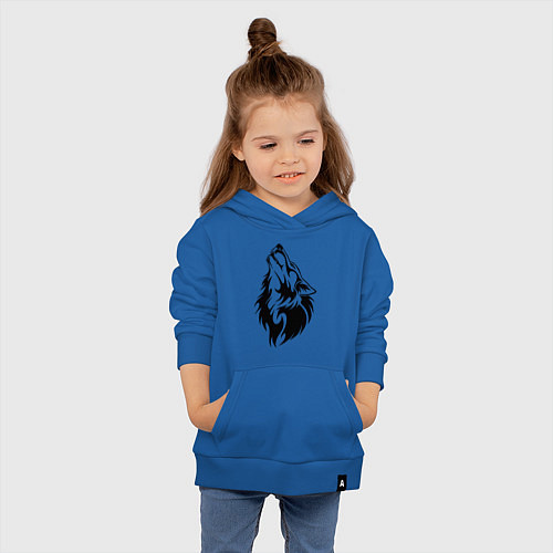 Детская толстовка-худи Воющий волк / Синий – фото 4