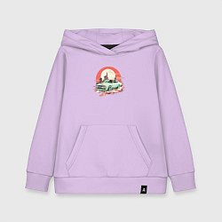 Толстовка детская хлопковая Старое авто на оранжевом небесном фоне, цвет: лаванда