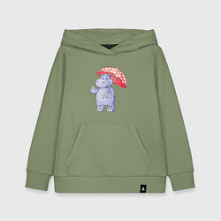Толстовка детская хлопковая Мультяшный бегемот с зонтом, цвет: авокадо