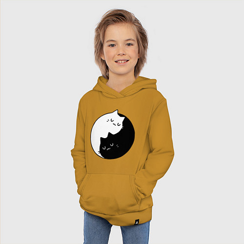 Детская толстовка-худи Кошачий ин янь / Горчичный – фото 3