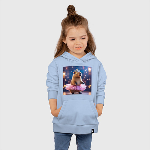 Детская толстовка-худи Мем капибара балерина в розовой юбочке и короне / Мягкое небо – фото 4