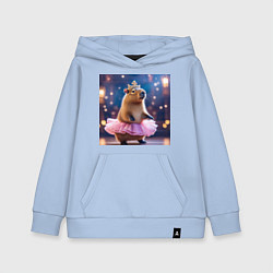 Толстовка детская хлопковая Мем капибара балерина в розовой юбочке и короне, цвет: мягкое небо
