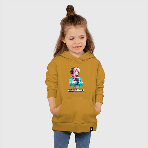 Детская толстовка-худи Minecraft девушка с розовыми волосами / Горчичный – фото 4