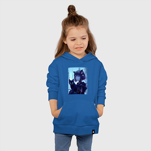 Детская толстовка-худи Девчонка кошка с котёнком - нейросеть / Синий – фото 4