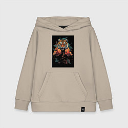 Толстовка детская хлопковая Боевой тигр Муай Тай, цвет: миндальный
