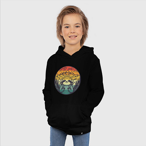 Детская толстовка-худи Ленивец турист путешествует с рюкзаком / Черный – фото 3