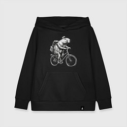 Детская толстовка-худи Капибара на велосипеде в черном цвете