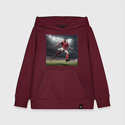 Толстовка детская хлопковая Футболист пинающий мяч, цвет: меланж-бордовый
