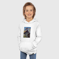 Толстовка детская хлопковая Геральд и плотва на крыше - обложка карты из Гвинт, цвет: белый — фото 2