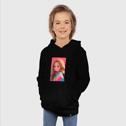 Детская толстовка-худи Красивая девушка - аниме кореянка в спорткостюме / Черный – фото 3