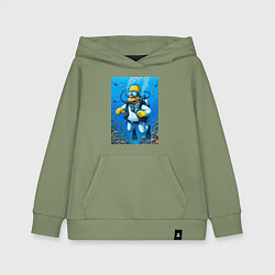 Толстовка детская хлопковая Homer diving - ai art, цвет: авокадо