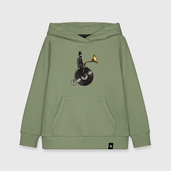 Толстовка детская хлопковая Джентльмен на проигрывателе пластинок, цвет: авокадо
