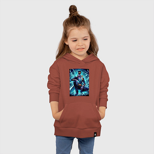 Детская толстовка-худи Jotaro Kujo - neon glow ai art / Кирпичный – фото 4