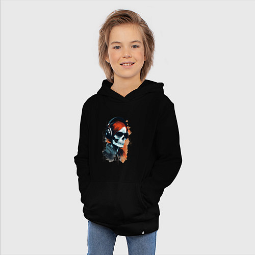 Детская толстовка-худи Grunge redhead girl skull / Черный – фото 3