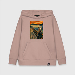 Толстовка детская хлопковая Лошадь кричит - мем картина от нейросети, цвет: пыльно-розовый