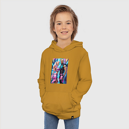 Детская толстовка-худи Barbie and Ken - ai art fantasy / Горчичный – фото 3
