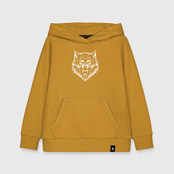 Толстовка детская хлопковая Иллюстрация головы волка, цвет: горчичный