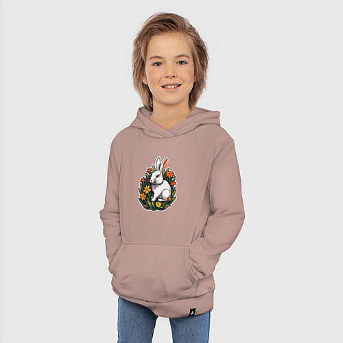 Детская толстовка-худи Заяц и цветы / Пыльно-розовый – фото 3