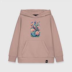 Толстовка детская хлопковая Павлин среди цветов, цвет: пыльно-розовый