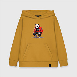 Толстовка детская хлопковая Модная панда в красной куртке, цвет: горчичный