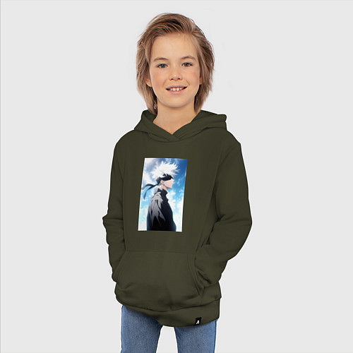 Детская толстовка-худи Магическая битва Сатору Годзё в повязке / Хаки – фото 3