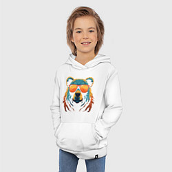 Толстовка детская хлопковая Медведь в оранжевых очках, цвет: белый — фото 2