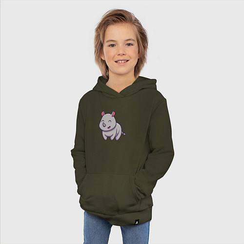 Детская толстовка-худи Весёлый носорог / Хаки – фото 3