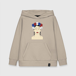 Толстовка детская хлопковая Женский портрет: девушка в венке триколор, цвет: миндальный