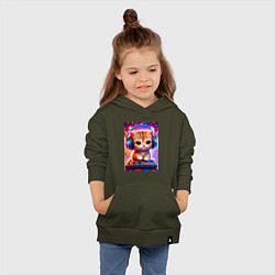 Толстовка детская хлопковая Cutie kitten DJ - neon glow, цвет: хаки — фото 2