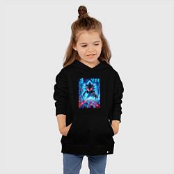 Толстовка детская хлопковая Hedgehog in neon metropolis - ai art, цвет: черный — фото 2