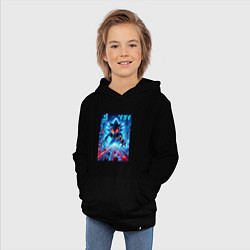 Толстовка детская хлопковая Hedgehog in neon metropolis - ai art, цвет: черный — фото 2