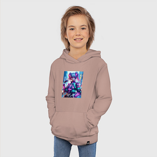 Детская толстовка-худи Модная красотка - киберпанк / Пыльно-розовый – фото 3