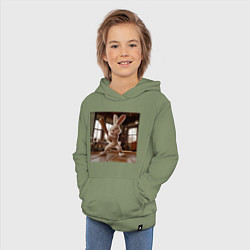 Толстовка детская хлопковая Заяц и бейсбол, цвет: авокадо — фото 2