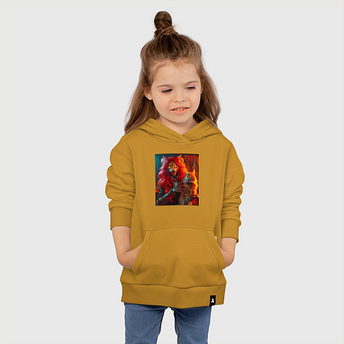 Детская толстовка-худи Ведьма с рыжим котом - хэллоуин / Горчичный – фото 4