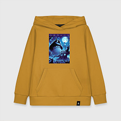Толстовка детская хлопковая Тоторо в сказочном лесу в ночь на хэллоуин, цвет: горчичный