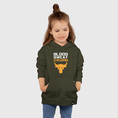 Детская толстовка-худи Blood sweet respect logo / Хаки – фото 4