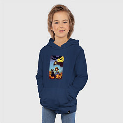 Толстовка детская хлопковая Ведьма зависла над девочкой и котом, цвет: тёмно-синий — фото 2