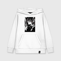 Толстовка детская хлопковая Girl with black kitten anime - cyberpunk, цвет: белый