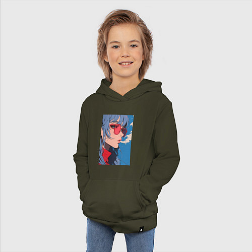 Детская толстовка-худи Девушка в очках арт / Хаки – фото 3