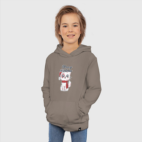 Детская толстовка-худи Christmas Cat / Утренний латте – фото 3