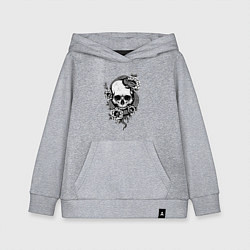 Толстовка детская хлопковая Змея на черепе с цветами, цвет: меланж