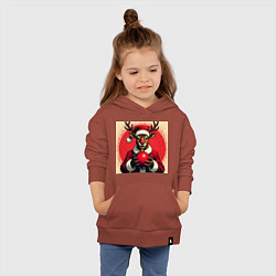 Толстовка детская хлопковая Рождественский олень Рудольф в шапке Санты, цвет: кирпичный — фото 2