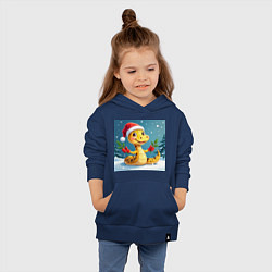 Толстовка детская хлопковая Символ 2025 нового года змея в шаке Санты, цвет: тёмно-синий — фото 2