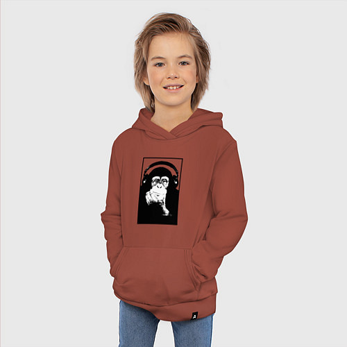 Детская толстовка-худи Monkey in the headphones / Кирпичный – фото 3