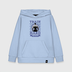 Толстовка детская хлопковая Бодибилдер культурист со спины на светлом, цвет: мягкое небо
