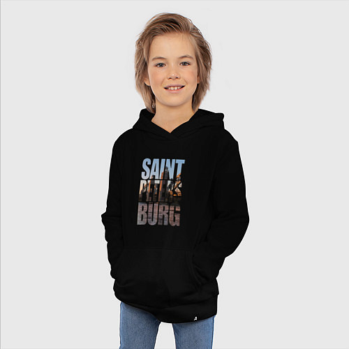 Детская толстовка-худи Санкт-Петербург Большеохтинский мост / Черный – фото 3